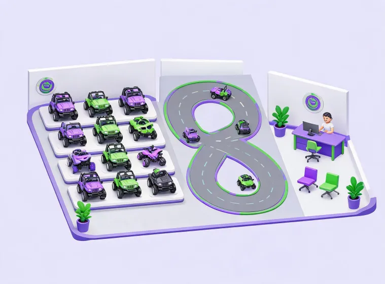 Illustrated Power Wheels map and showroom
