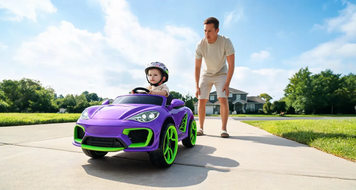 Toddler ride-on vehicle on a driveway